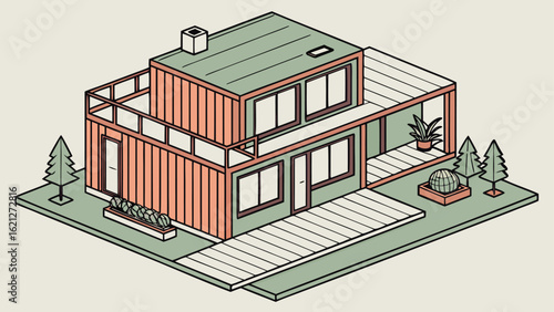 Smart House with Shipping Container, Modern Shipping Container Home, Container house, Container custom home design Plan with Top View for Architectural and Real Estate Design, Small Home