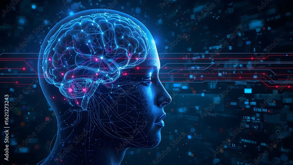 Artificial intelligence brain interface human head neural waves streaming data futuristic cyberpunk digital art ultra detailed Artificial intelligence brain interface human head neural waves streaming data futuristic cyberpunk digital art ultra detailed