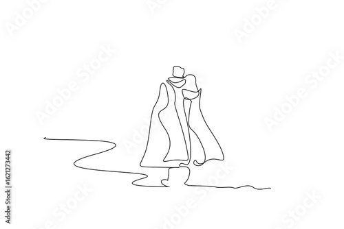 person male dervish desert walk back view one line art vector