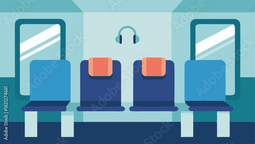Bus Terminal Serenity Space A quiet waiting area in a bus terminal featuring cushioned chairs noisecanceling headphones available for use and visual reminders about taking deep