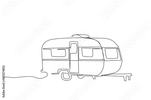 caravan travel trailer vehicle holiday object one line art vector