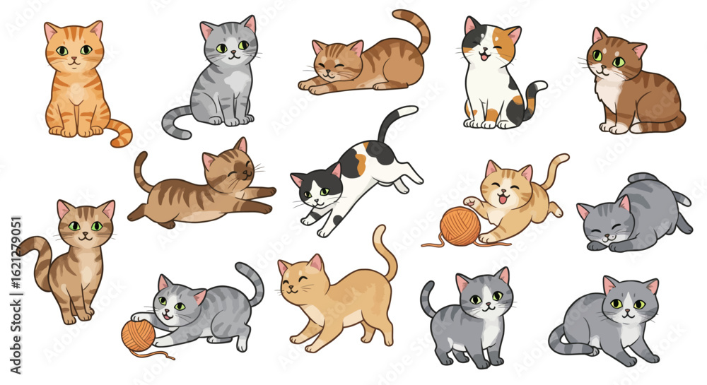 Fototapeta premium Cute Cat Vector Set Graphic Clipart Design