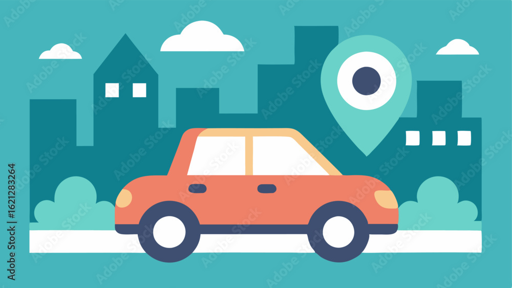 Fototapeta premium Community Connection An illustration of the ridesharing service logo on a vehicle parked in a community area symbolizing connection and availability.