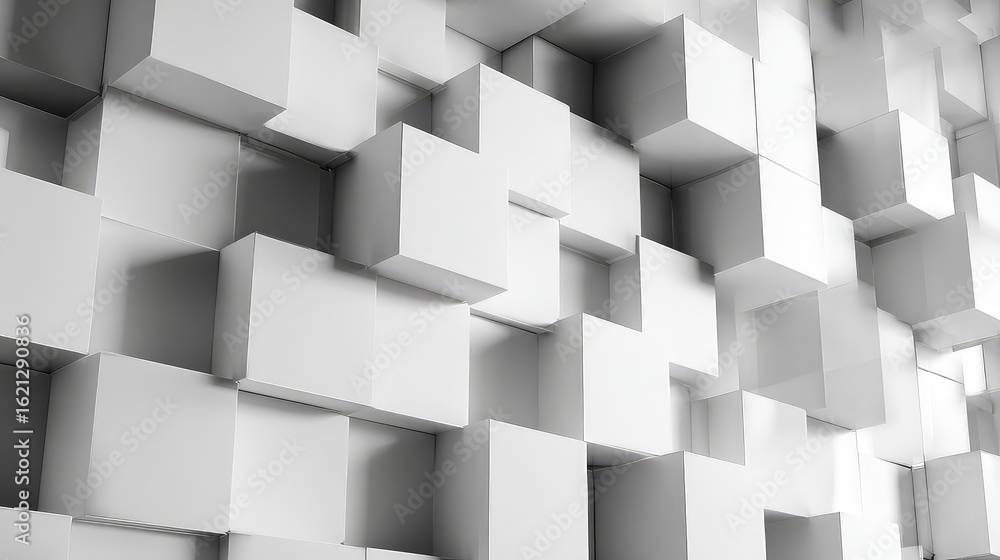 Obraz premium Abstract Modular White Cubes in Staggered Composition