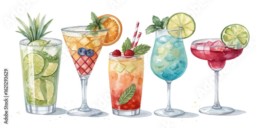 Cocktail Drinks Set – Colorful Watercolor Illustration