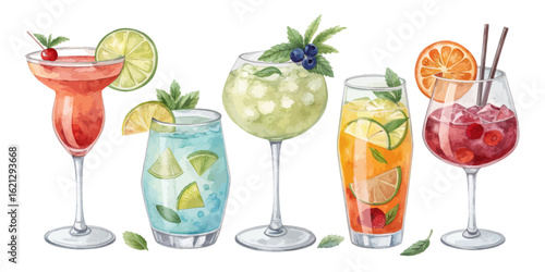 Cocktail Drinks Set – Colorful Watercolor Illustration