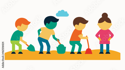 children are seen digging and building regardless of their mobility.