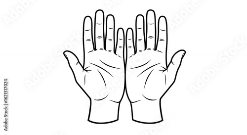 Minimalist Open Hands Illustration in Black and White Line Art Perfect for Medical and Educational Use Featuring Clean Lines, Simple Design on White Background, Hand Drawn Style, Medical, Isolated
