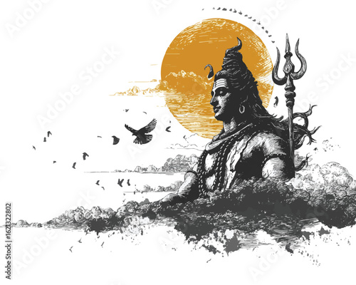 Silhouette of lord shiva in meditation