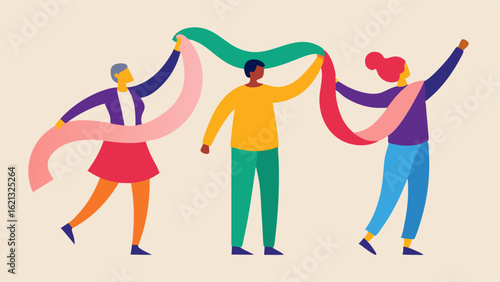 Colorful Props A scene where individuals are using colorful scarves and ribbons as props waving them in the air while dancing emphasizing creativity and expression in adaptive