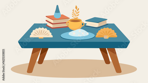 A rustic wooden coffee table adorned with a stack of beachy coffee table books and a bowl of seashells.