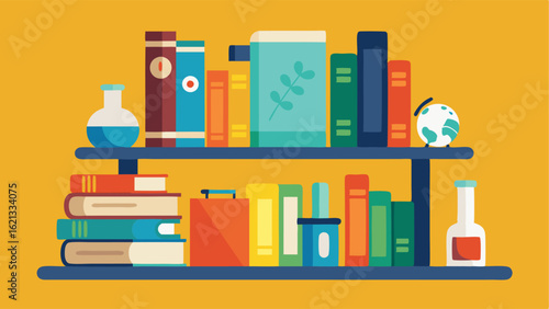 A shelf filled with textbooks and reference books on various scientific topics.