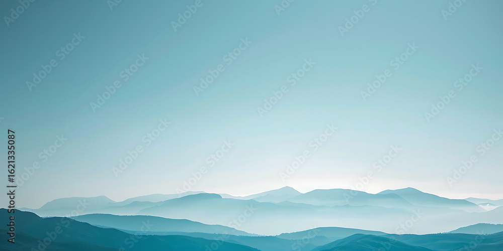 Fototapeta premium Layered mountain ranges with a gradient blue sky above 