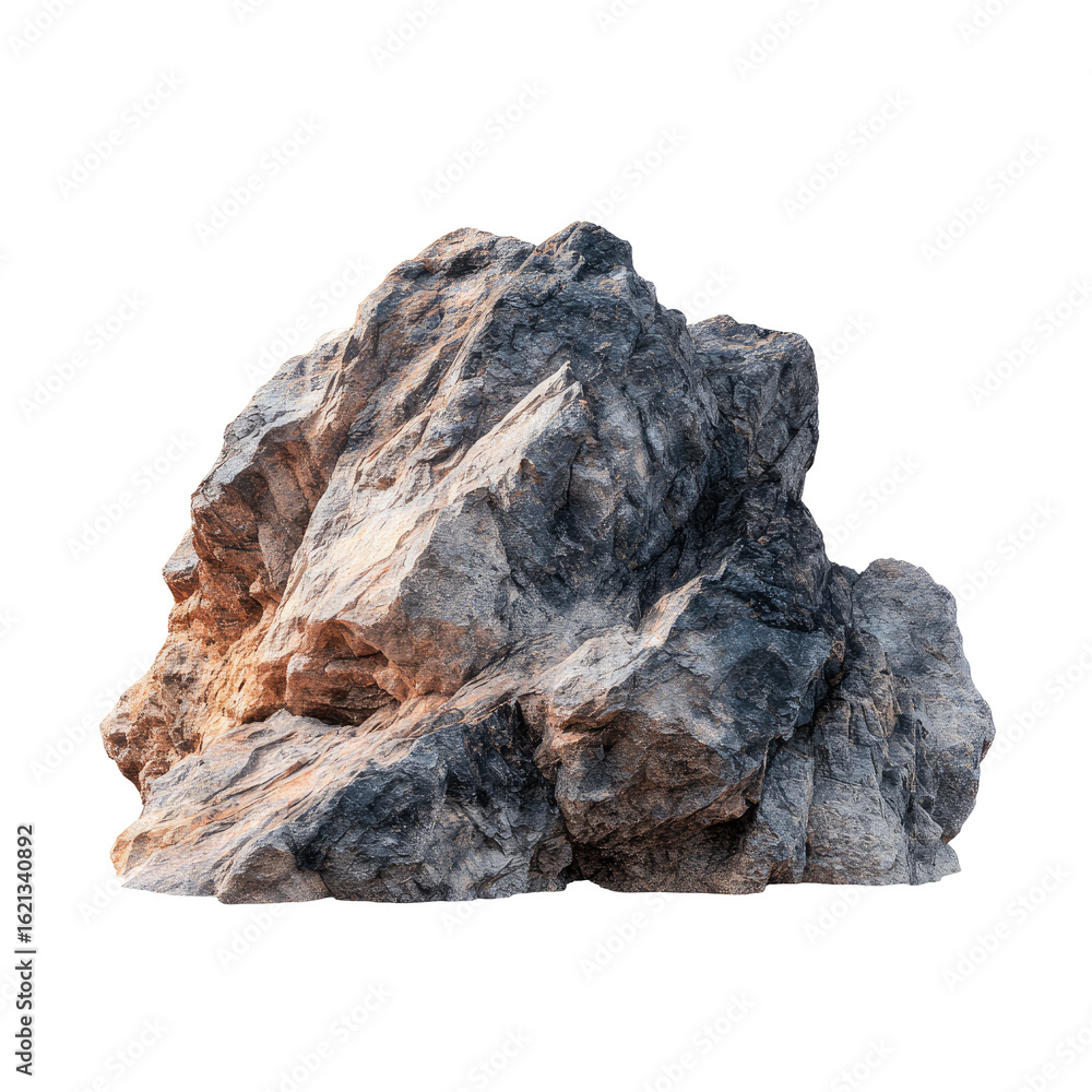 Obraz premium A large, uneven rock, with variations in tones of gray and beige