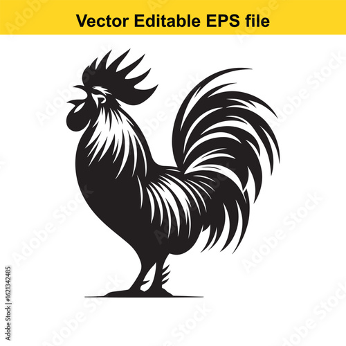 Vector art of black rooster silhouette isolated on white background