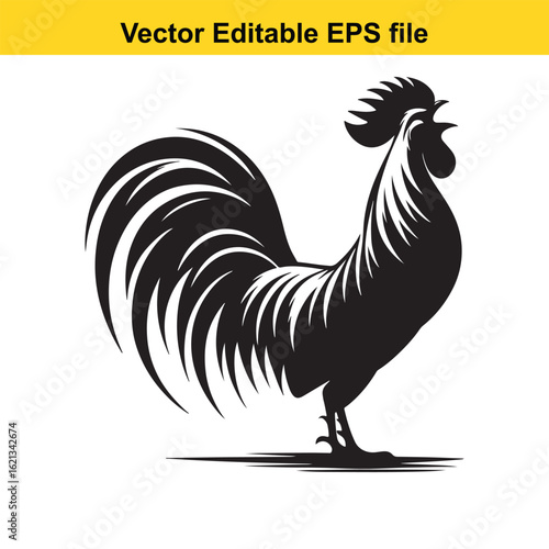 Vector art of black rooster silhouette isolated on white background