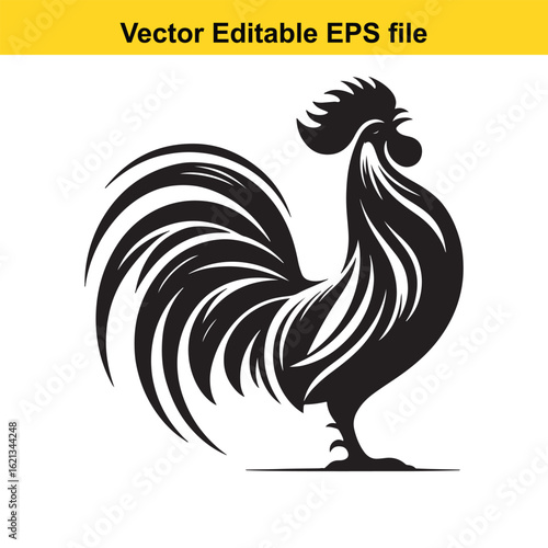 Vector art of black rooster silhouette isolated on white background