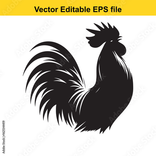 Vector art of black rooster silhouette isolated on white background