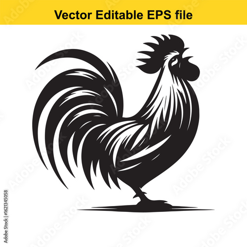 Vector art of black rooster silhouette isolated on white background
