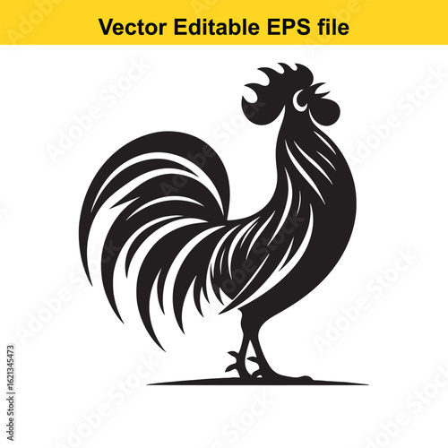 Vector art of black rooster silhouette isolated on white background