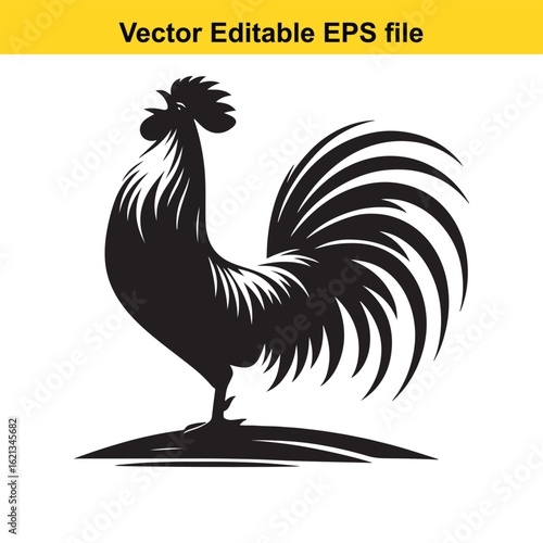 Vector art of black rooster silhouette isolated on white background