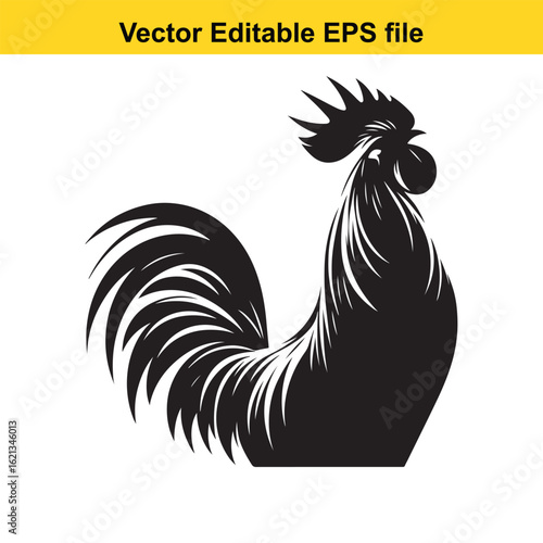 Vector art of black rooster silhouette isolated on white background