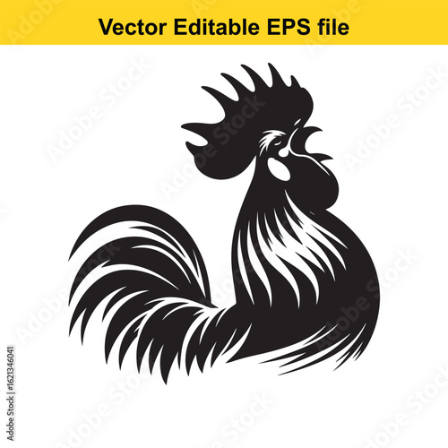 Vector art of black rooster silhouette isolated on white background
