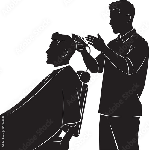 Barber cutting man's hair with electric clippers haircut