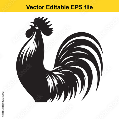 Vector art of black rooster silhouette isolated on white background