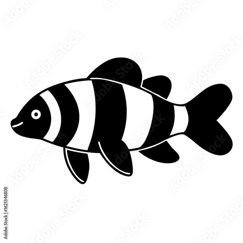Black and white striped fish clip art illustration swimming in water