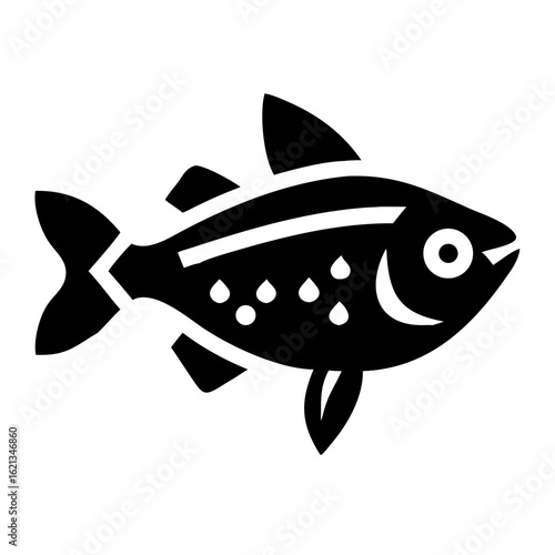 Simple, stylized black and white illustration of a fish with fins