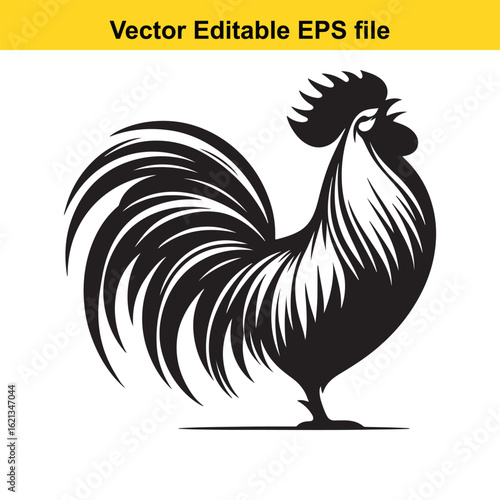 Vector art of black rooster silhouette isolated on white background
