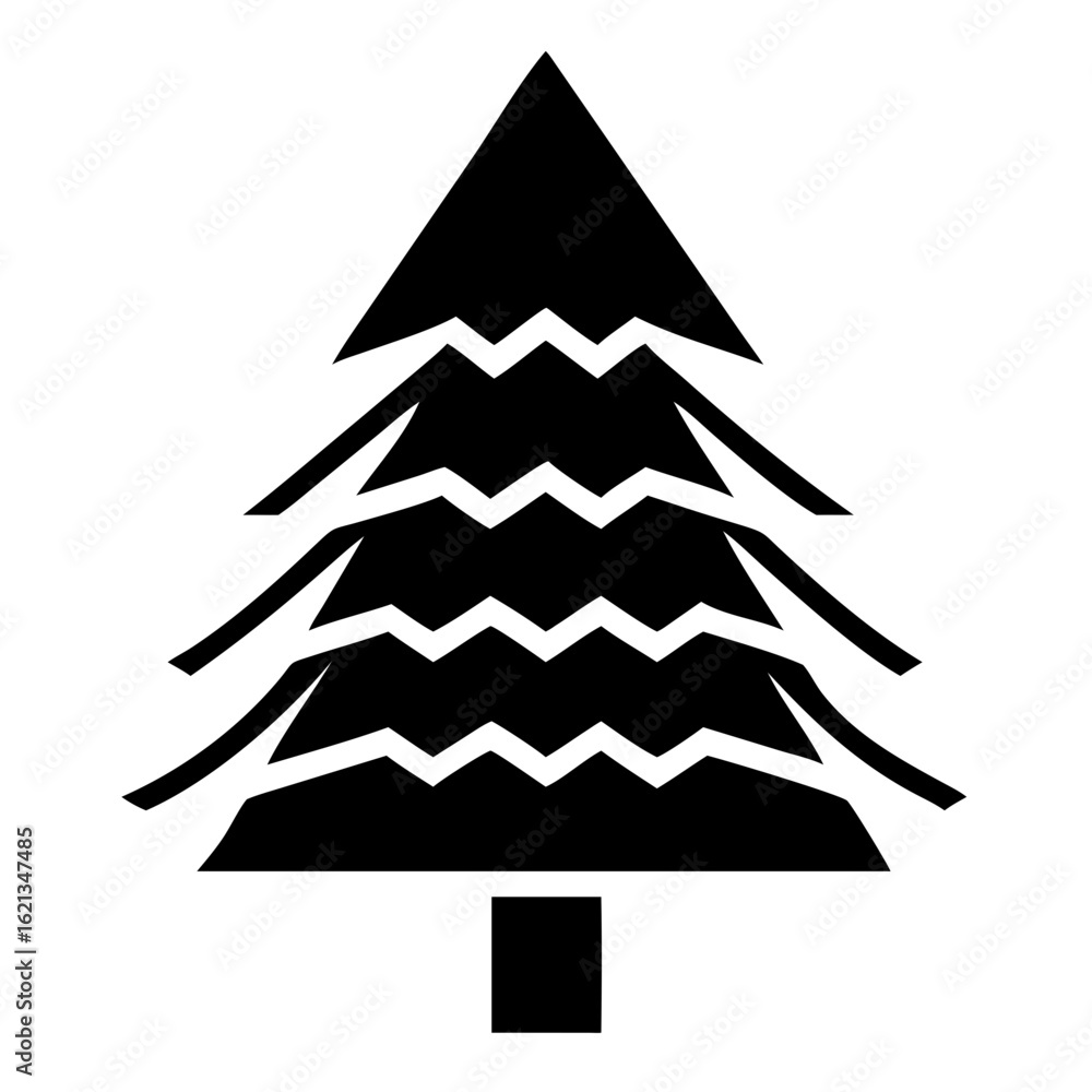 Fototapeta premium Simple Black and White Tree Icon with Zig Zag Branches and Trunk