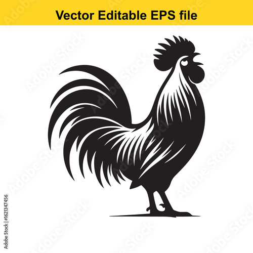 Vector art of black rooster silhouette isolated on white background