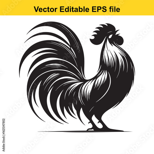 Vector art of black rooster silhouette isolated on white background