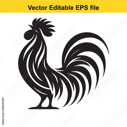 Vector art of black rooster silhouette isolated on white background