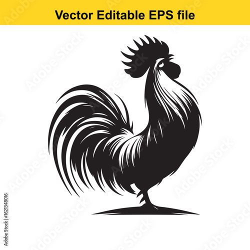Vector art of black rooster silhouette isolated on white background