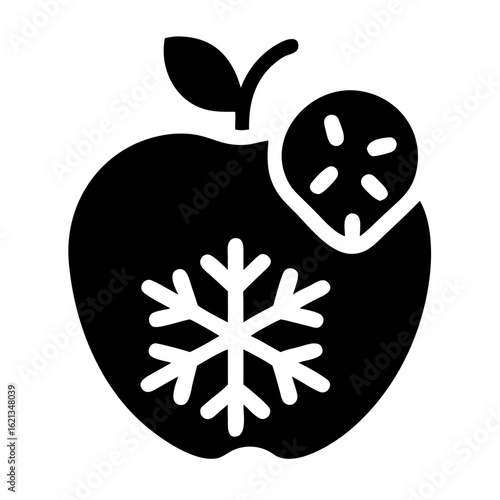 Frozen apple with a snowflake symbol, indicating cold temperature storage