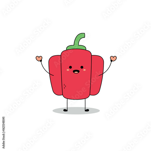 Cute Red Bell Pepper cartoon character spreading love doodle