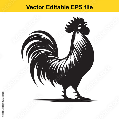 Vector art of black rooster silhouette isolated on white background