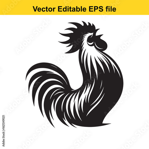 Vector art of black rooster silhouette isolated on white background