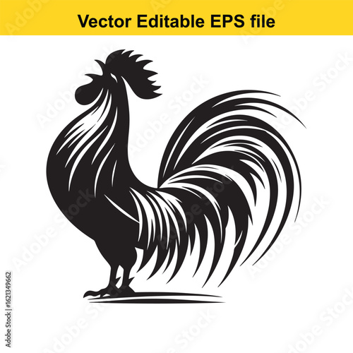 Vector art of black rooster silhouette isolated on white background