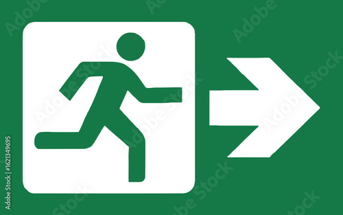 Green running man symbol indicating exit direction exit sign arrow