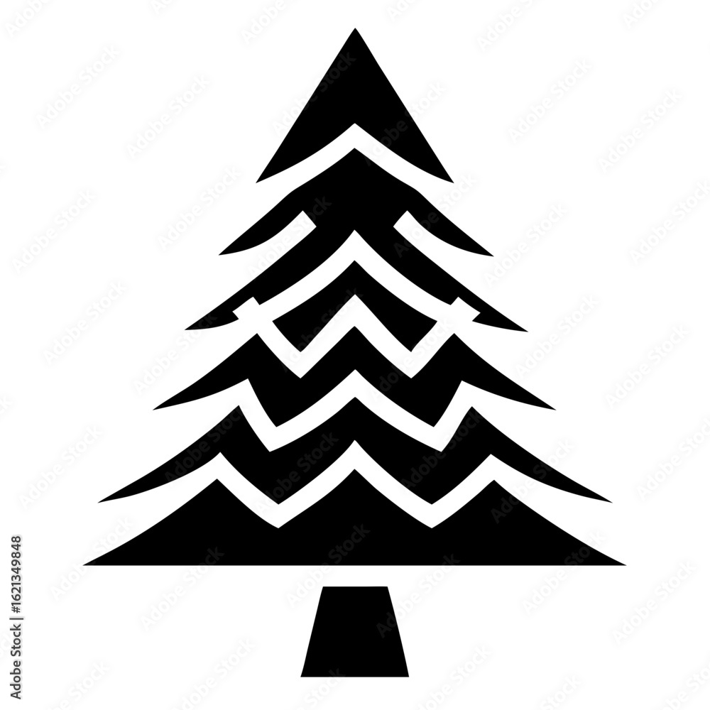 Fototapeta premium A minimalistic black and white pine tree icon with zig zag branches