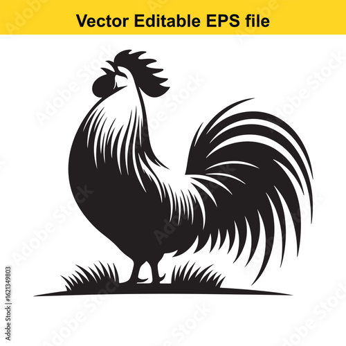 Vector art of black rooster silhouette isolated on white background