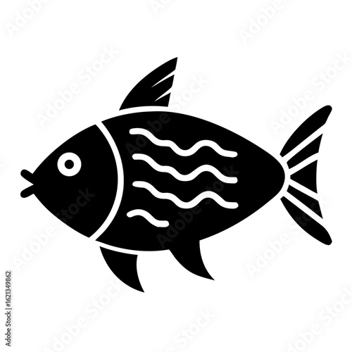 Simple Black and White Fish Illustration with Wavy Lines on Body