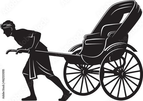 Man pulling rickshaw silhouette transportation