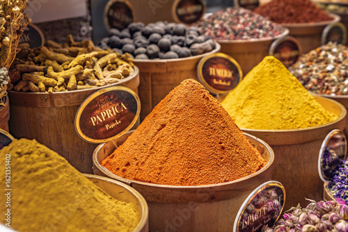 Fototapeta Naklejka Na Ścianę i Meble -  Colorful spices: curcuma, paprika, cumin, Egyptian Bazaar in Istanbul, Turkey
