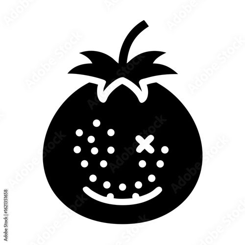 Cartoon Style Tomato with Cross Eye and Smiley Face Design