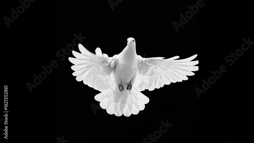 White dove gracefully soaring against a dark background in an enchanting display of freedom